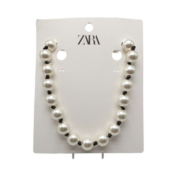 Zara Faux Pearl Necklace With Black Knot Adjustable Cord (B) - Picture 1 of 4